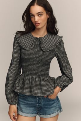 RAISONNEL Long-Sleeve Peter Pan Blouse