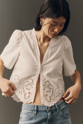 RAISONNEL Scalloped Puff-Sleeve Blouse