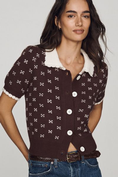 RAISONNEL Short-Sleeve Collared Cardigan
