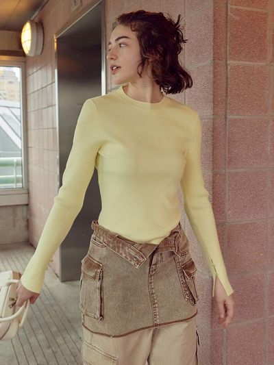 RAIVE Back String Knit Top_Yellow