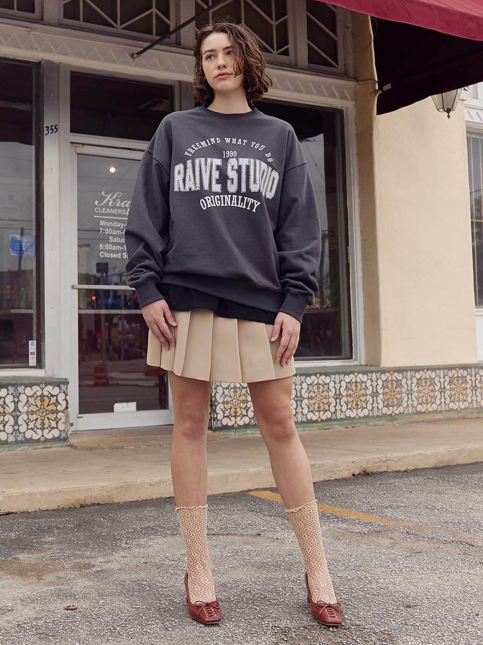 RAIVE Belt Pleats Skirt_Beige
