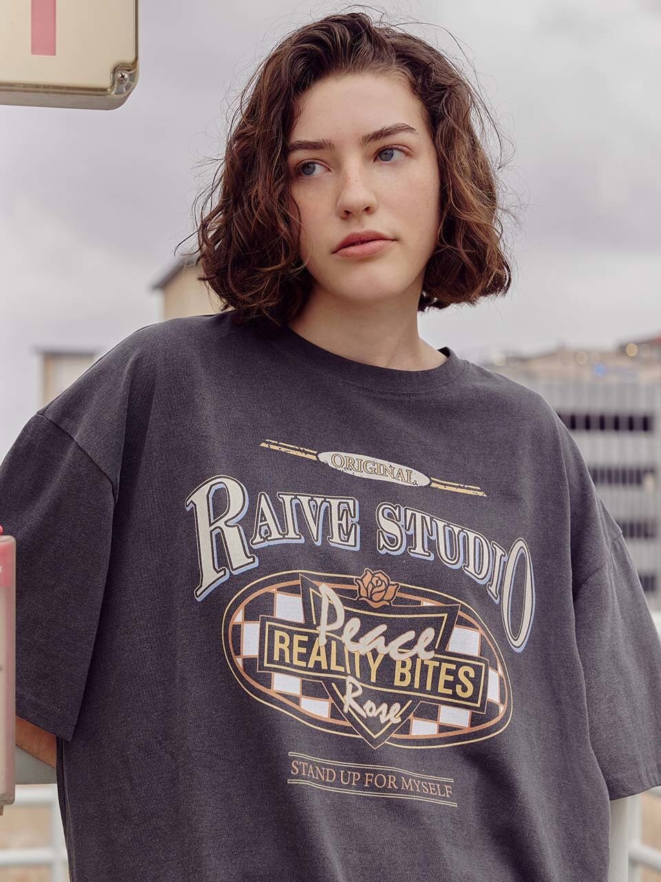 RAIVE Checker Board Graphic T-Shirt_Dark Gray