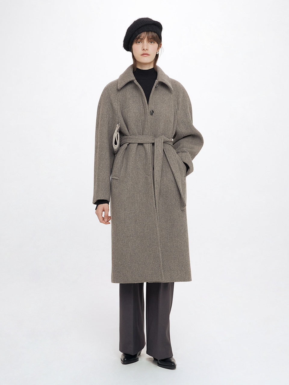RAIVE Hidden Button Coat, Melange Grey