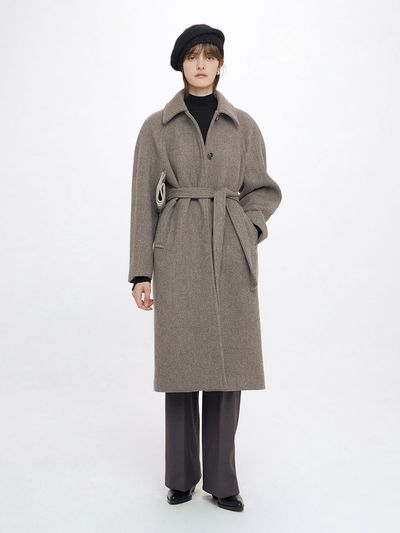 RAIVE Hidden Button Coat, Melange Grey