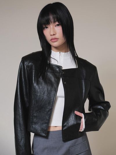 RAIVE Non-Collar Crop Jacket_Black