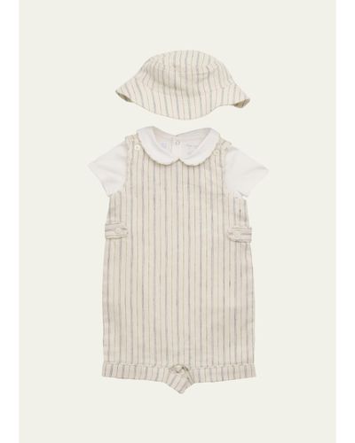 Ralph Lauren Boy's Striped Overall, Bodysuit & Hat Set