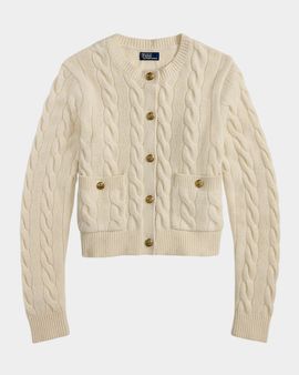 Ralph Lauren Cable-Knit Wool-Cashmere Crop Cardigan