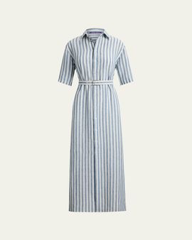 Ralph Lauren Collection Alternating Lines Umbrella Linen Dress