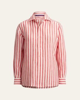 Ralph Lauren Collection Capri Striped Linen Voile Button-Down Shirt