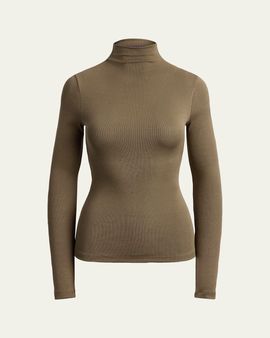 Ralph Lauren Collection Catia Rib-Knit Stretch Silk Mockneck Top