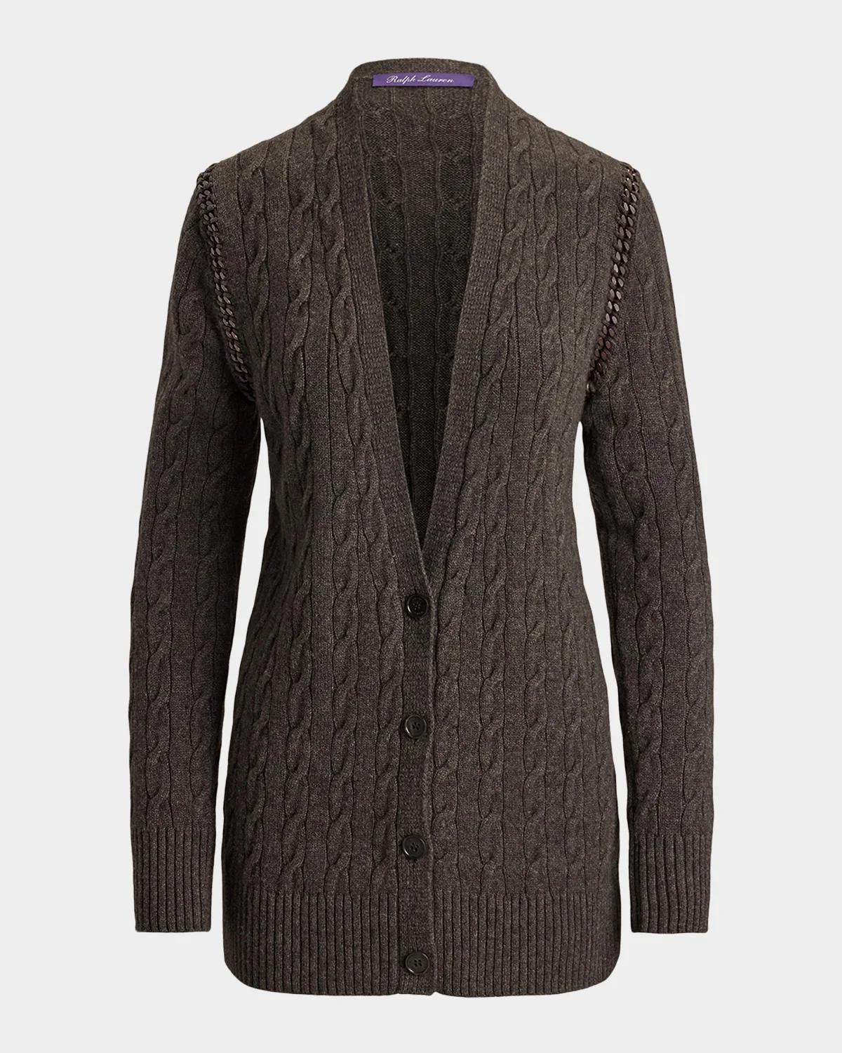 Ralph Lauren Collection Chain-Trim Cable Cashmere Cardigan