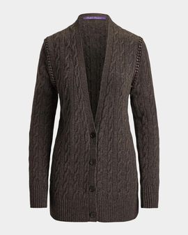 Ralph Lauren Collection Chain-Trim Cable Cashmere Cardigan