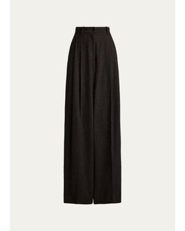 Ralph Lauren Collection Clarice Wool Herringbone Wide-Leg Pants