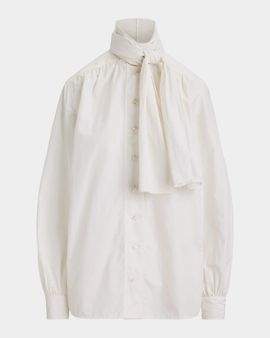 Ralph Lauren Collection Dara Tie-Neck Poplin Blouse