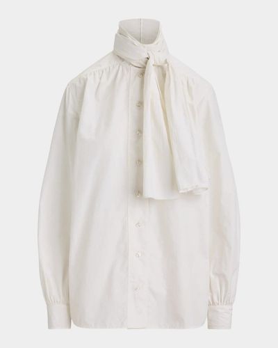 Ralph Lauren Collection Dara Tie-Neck Poplin Blouse