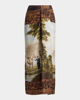 Ralph Lauren Collection Debbie Scenic-Print Silk Twill Skirt