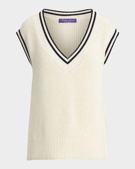 Ralph Lauren Collection Deep V-Neck Cotton-Silk Knit Vest
