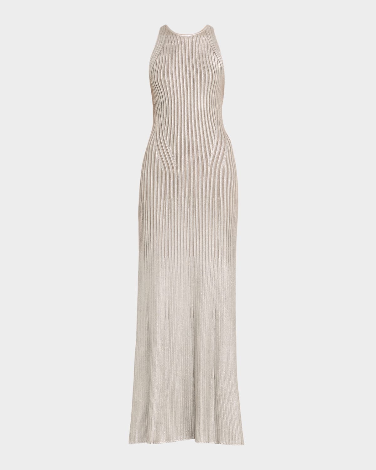 Ralph Lauren Collection Foiled Rib-Knit Sleeveless Evening Dress