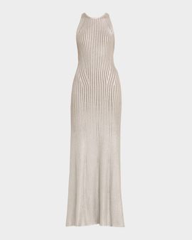 Ralph Lauren Collection Foiled Rib-Knit Sleeveless Evening Dress