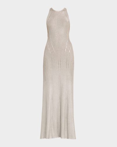 Ralph Lauren Collection Foiled Rib-Knit Sleeveless Evening Dress