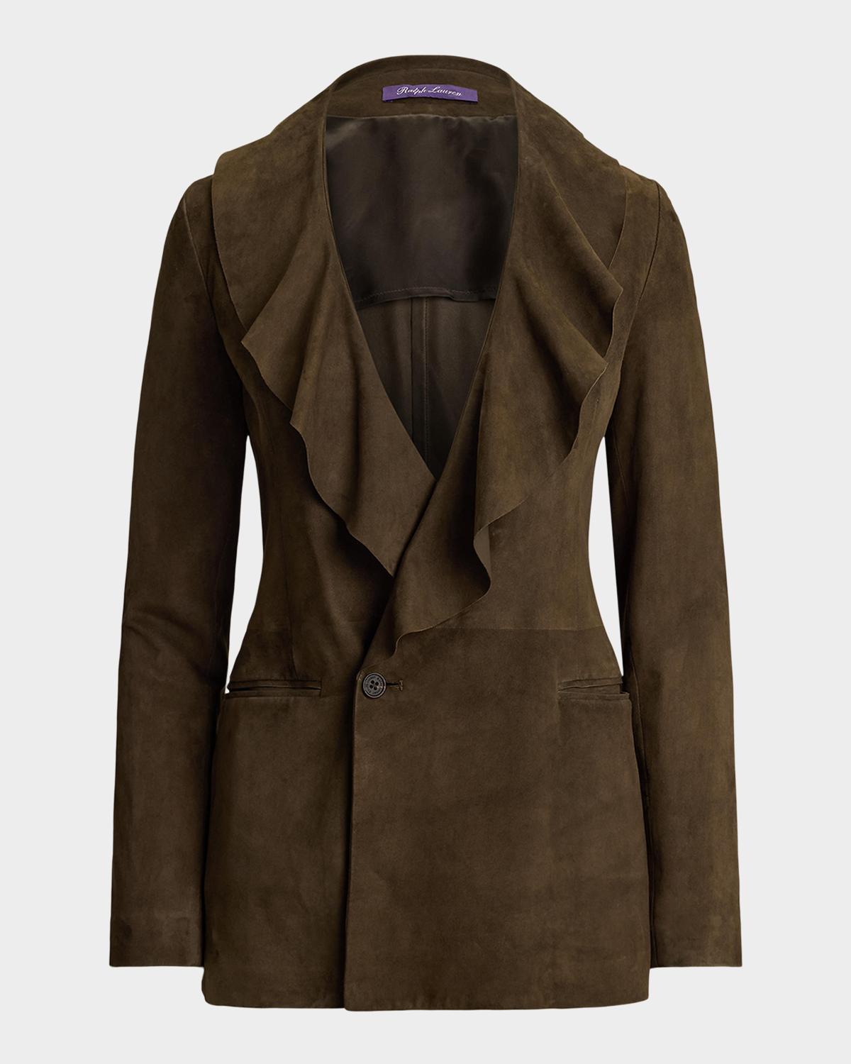 Ralph Lauren Collection Heddie Ruffle-Trim Lamb-Suede Jacket
