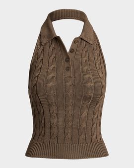 Ralph Lauren Collection High Shine Silk Cable-Knit Top
