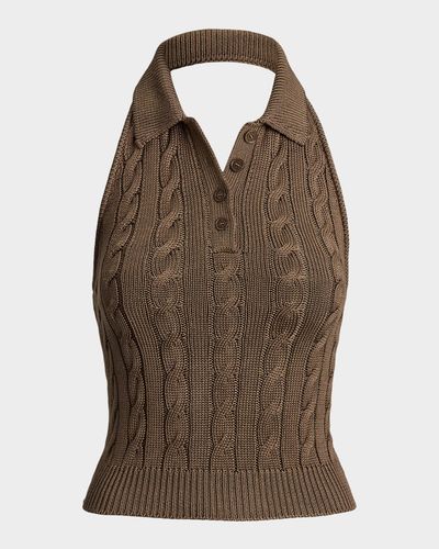 Ralph Lauren Collection High Shine Silk Cable-Knit Top