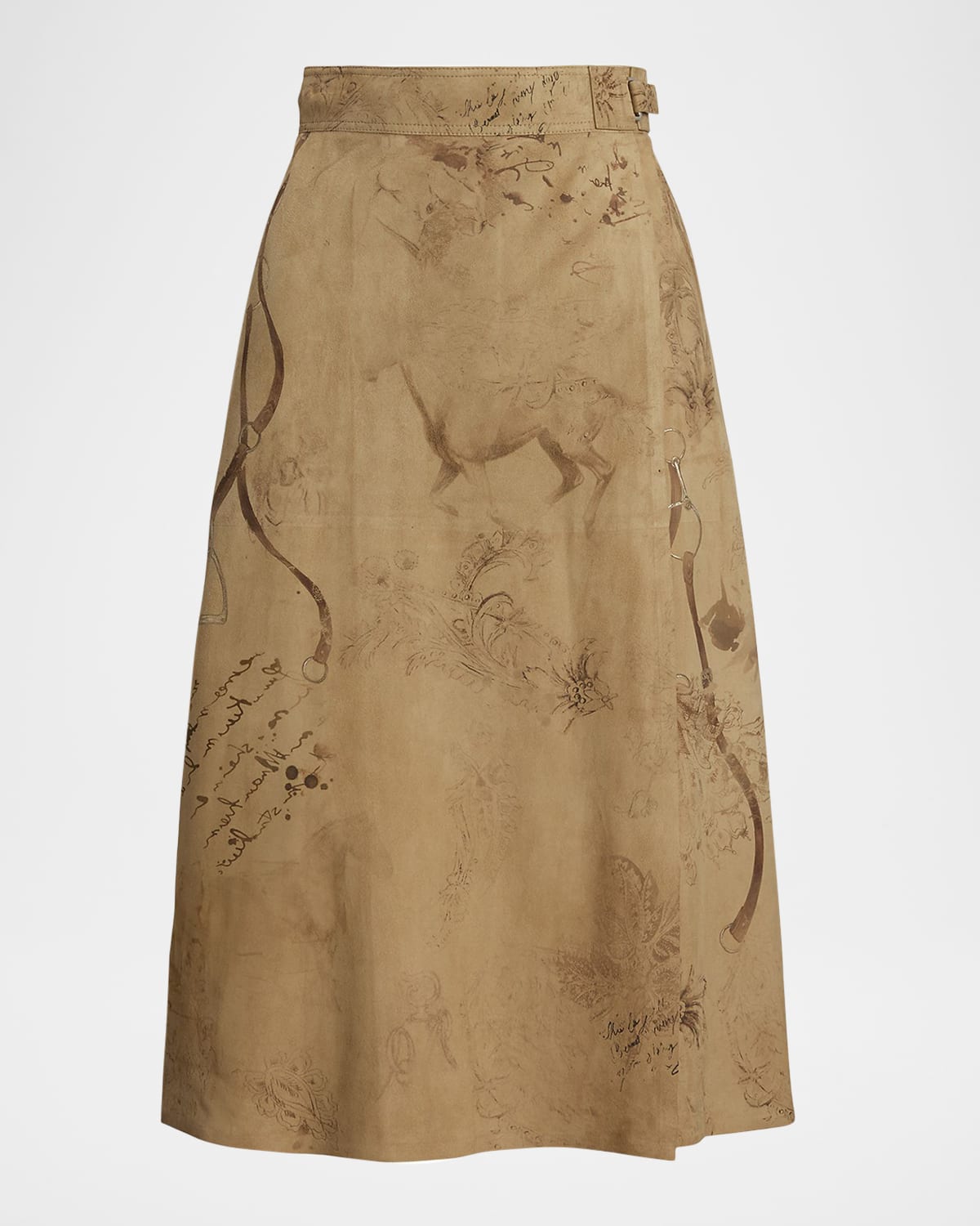 Ralph Lauren Collection Jackeline Print Lamb-Suede Skirt