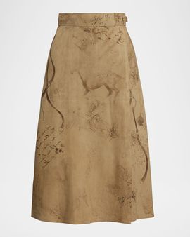 Ralph Lauren Collection Jackeline Print Lamb-Suede Skirt