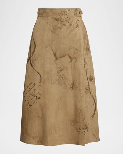 Ralph Lauren Collection Jackeline Print Lamb-Suede Skirt