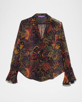 Ralph Lauren Collection Jolie Paisley Crinkle Chiffon Blouse