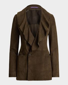 Ralph Lauren Collection Lightweight Suede Ruffle Blazer
