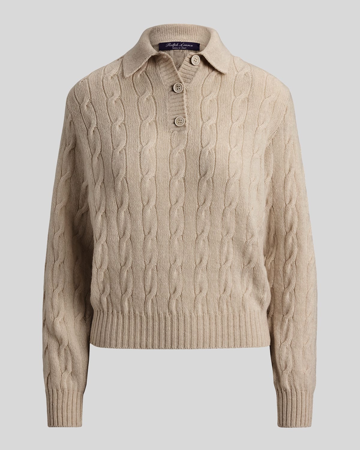 Ralph Lauren Collection Lofty Cashmere Cable Knit Polo Sweater