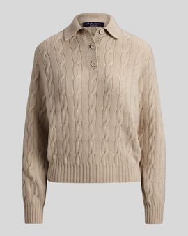 Ralph Lauren Collection Lofty Cashmere Cable Knit Polo Sweater