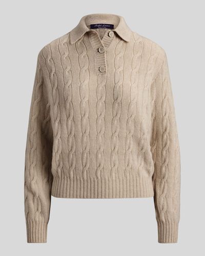 Ralph Lauren Collection Lofty Cashmere Cable Knit Polo Sweater