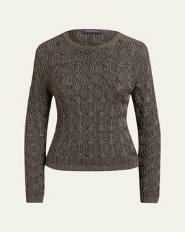 Ralph Lauren Collection Metallic Cable-Knit Crewneck Sweater