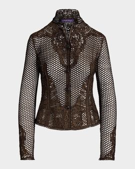 Ralph Lauren Collection Metallic Suede Open-Knit Single-Breasted Jacket