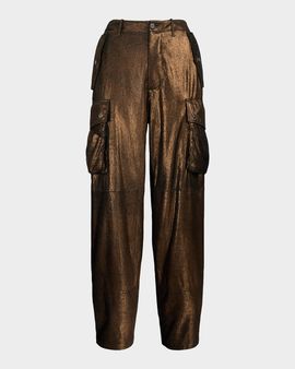 Ralph Lauren Collection Metallic Suede Straight-Leg Cargo Pants