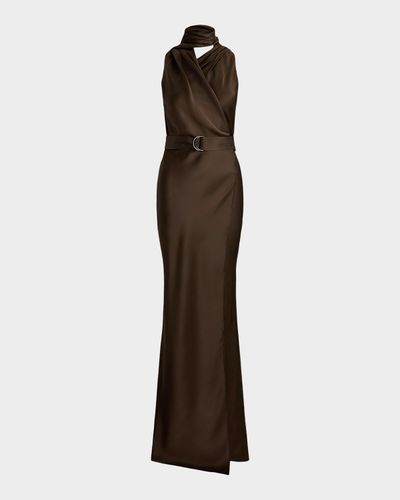 Ralph Lauren Collection Neck-Scarf Washed Duchesse-Silk Wrap Gown