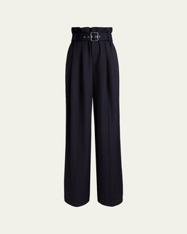 Ralph Lauren Collection Pleated Grain De Poudre Wide-Leg Belted Pants