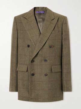 RALPH LAUREN COLLECTION Ramona double-breasted windowpane linen, cashmere and silk-blend blazer