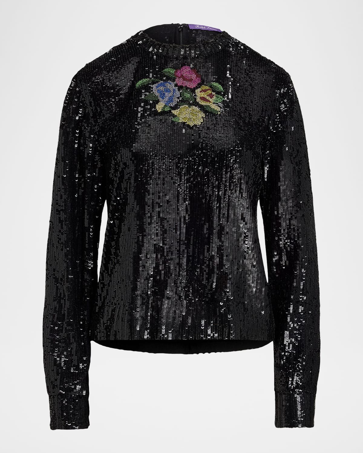 Ralph Lauren Collection Sharon Sequined Tulle Long-Sleeve Top
