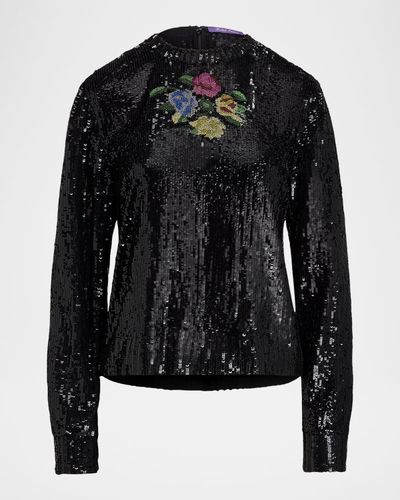 Ralph Lauren Collection Sharon Sequined Tulle Long-Sleeve Top