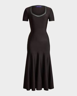 Ralph Lauren Collection Sheer Scoop-Neck Short-Sleeve Fit-And-Flare Dress