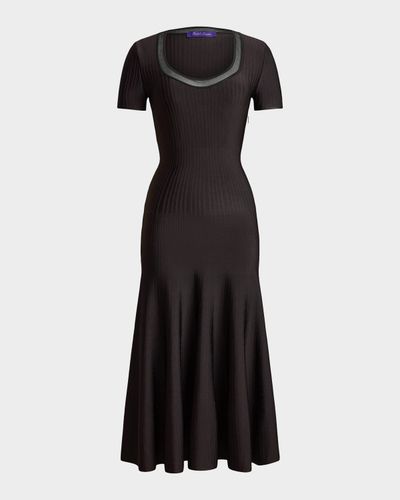 Ralph Lauren Collection Sheer Scoop-Neck Short-Sleeve Fit-And-Flare Dress
