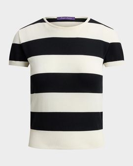 Ralph Lauren Collection Striped Cotton-Silk Short-Sleeve Sweater