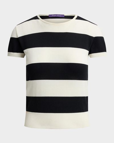 Ralph Lauren Collection Striped Cotton-Silk Short-Sleeve Sweater