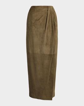 Ralph Lauren Collection Teegan Twist-Front Lamb-Suede Skirt