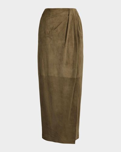 Ralph Lauren Collection Teegan Twist-Front Lamb-Suede Skirt