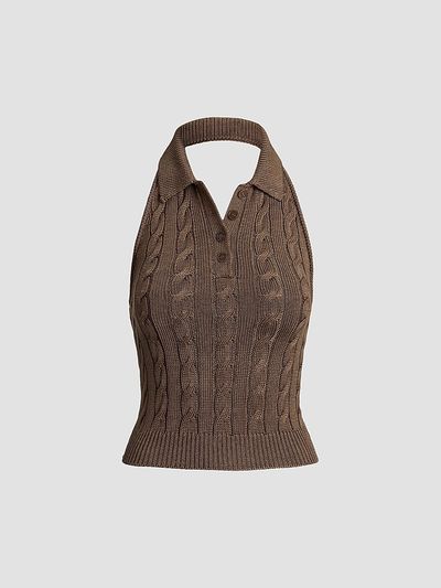 Ralph Lauren Collection Women's Cable-Knit Halter Polo Sweater